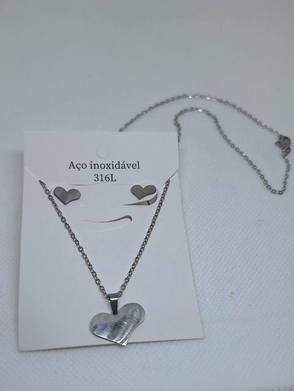 Stainless Steel Heart Necklace and Earrings Set - Silver